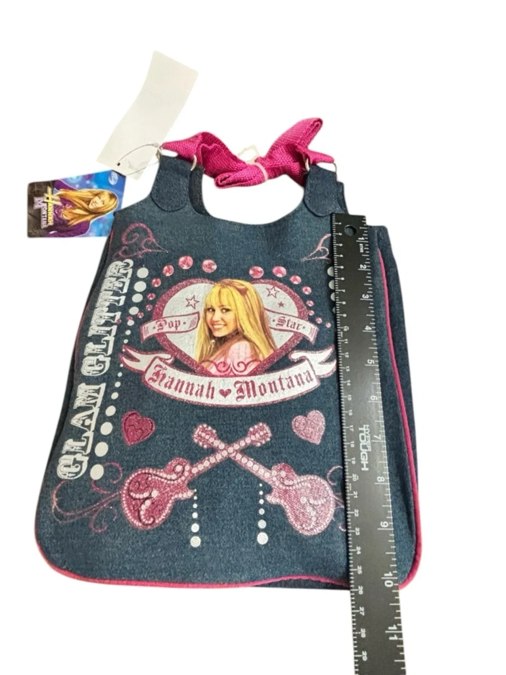 Vtg Disney Hannah Montana Tote Bag Girls Small Blue Pink Glitter Rock Pop Star - Picture 6 of 9